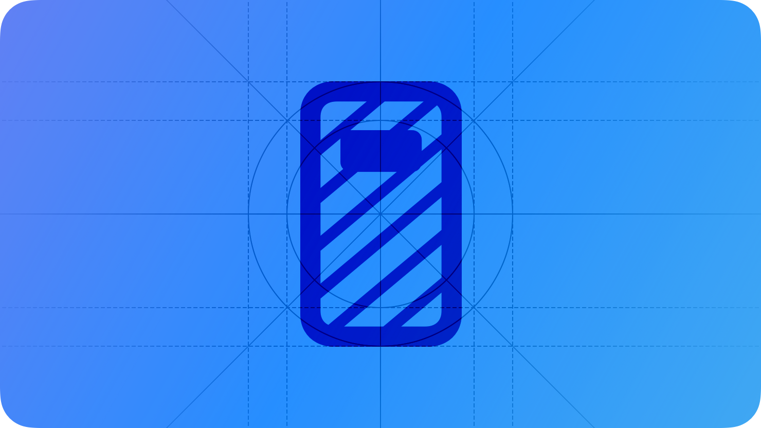 A sketch of an Apple Watch containing a person running, suggesting an Always On display. The image is overlaid with rectangular and circular grid lines and is tinted blue to subtly reflect the blue in the original six-color Apple logo.