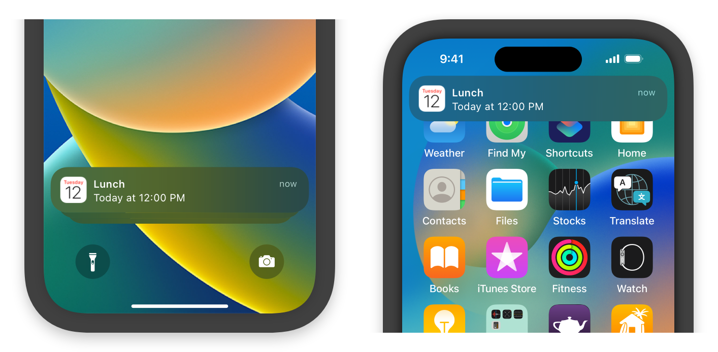 A notification interface displayed on the lock screen and on the Home screen of an iOS device.