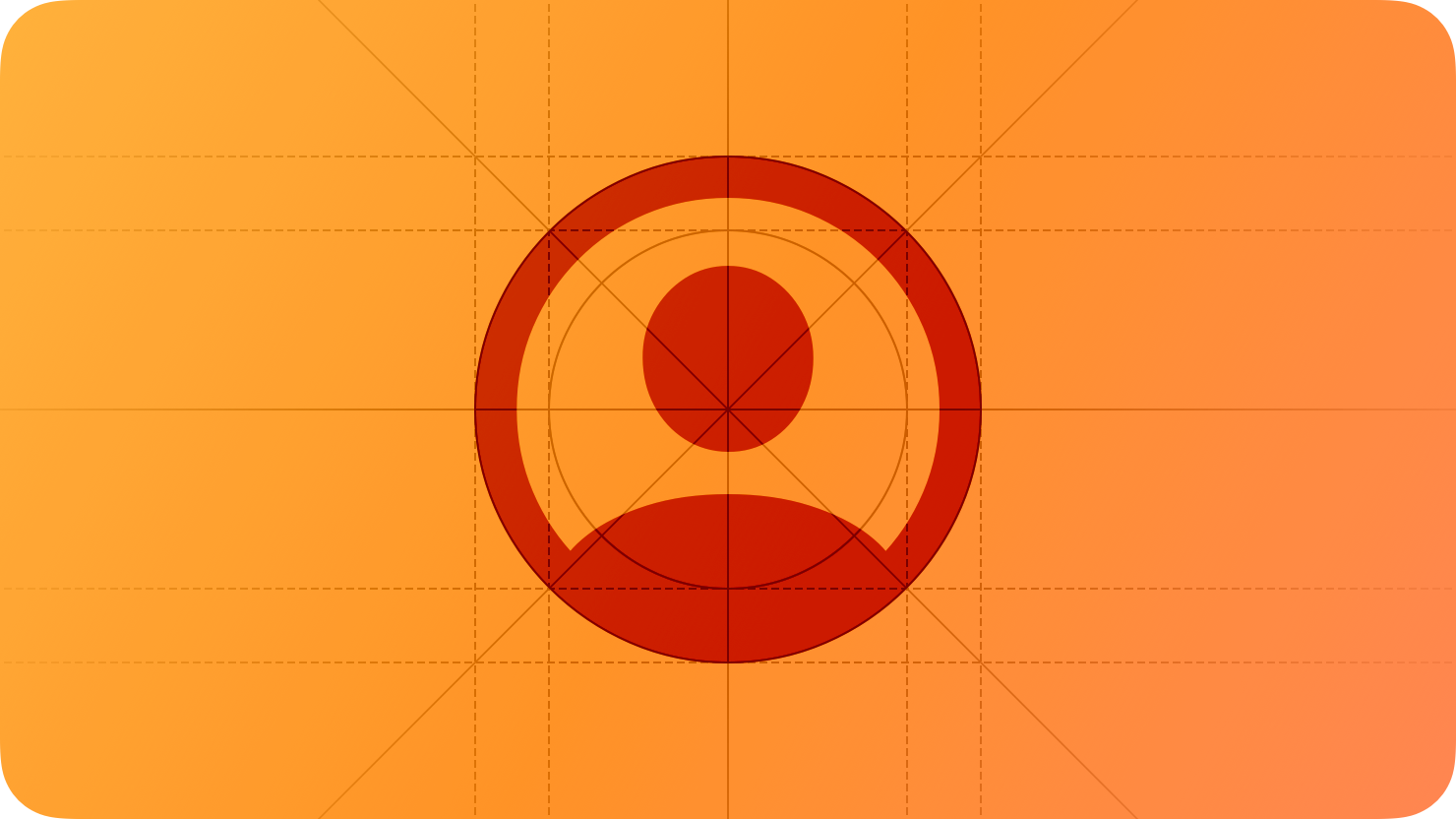 A sketch of a person, suggesting personal information. The image is overlaid with rectangular and circular grid lines and is tinted orange to subtly reflect the orange in the original six-color Apple logo.