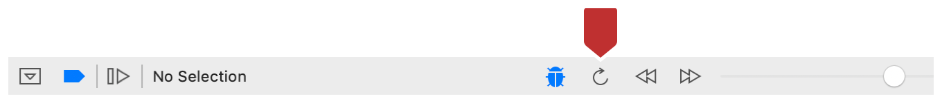 Screenshot of the shader debugger bar with the Refresh button marked by a callout.