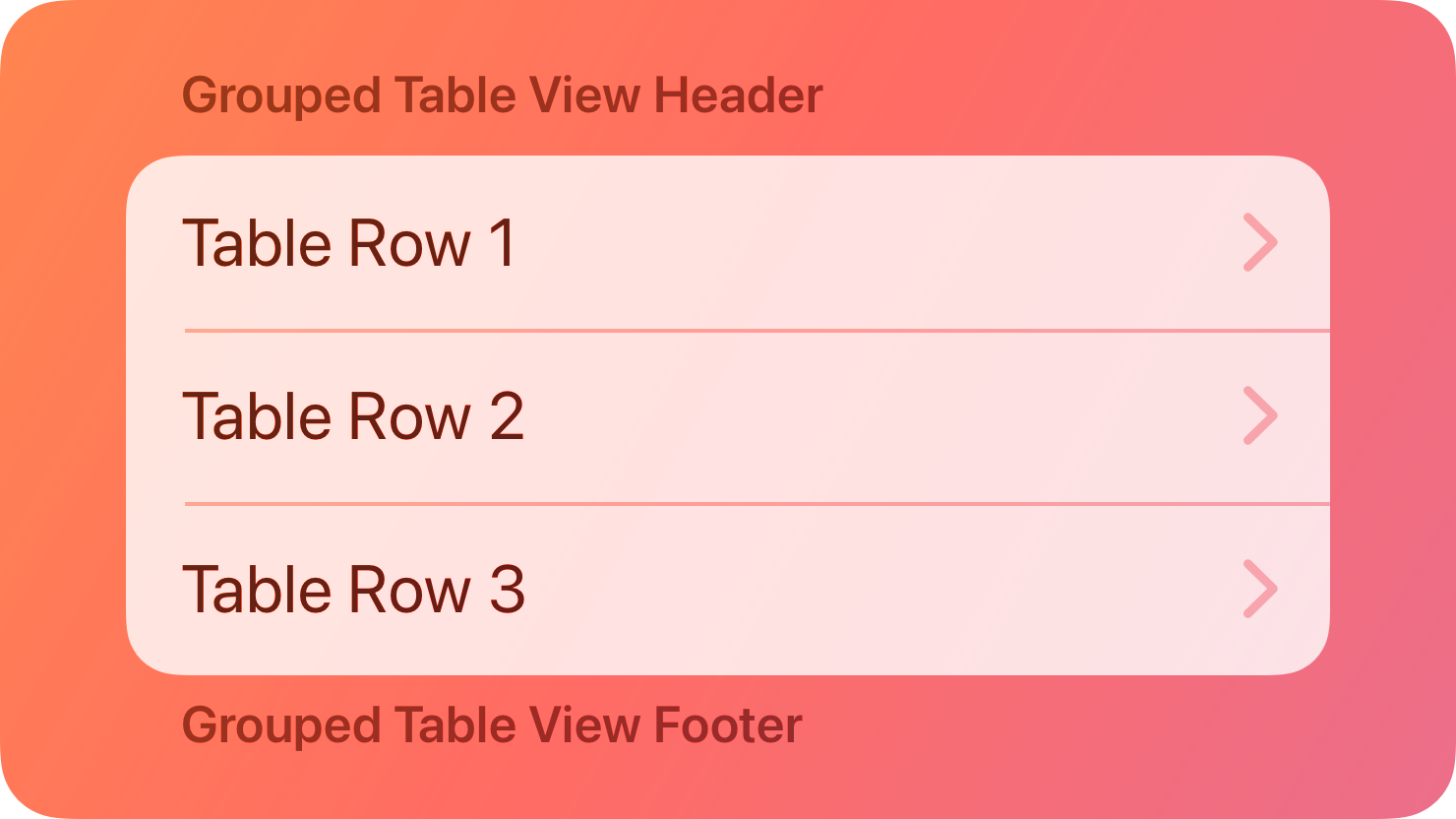 A stylized representation of a three-row table with header and footer text. The image is tinted red to subtly reflect the red in the original six-color Apple logo.