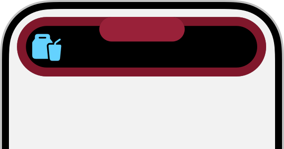 An illustration that shows how a Live Activity places an icon close to the edge of the Dynamic Island without poking into the rounded shape of the Dynamic Island.