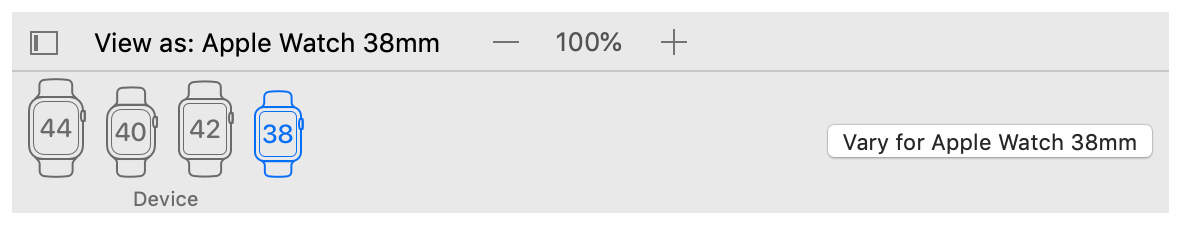 A screenshot of Xcode’s controls for viewing and modifying the screen size.
