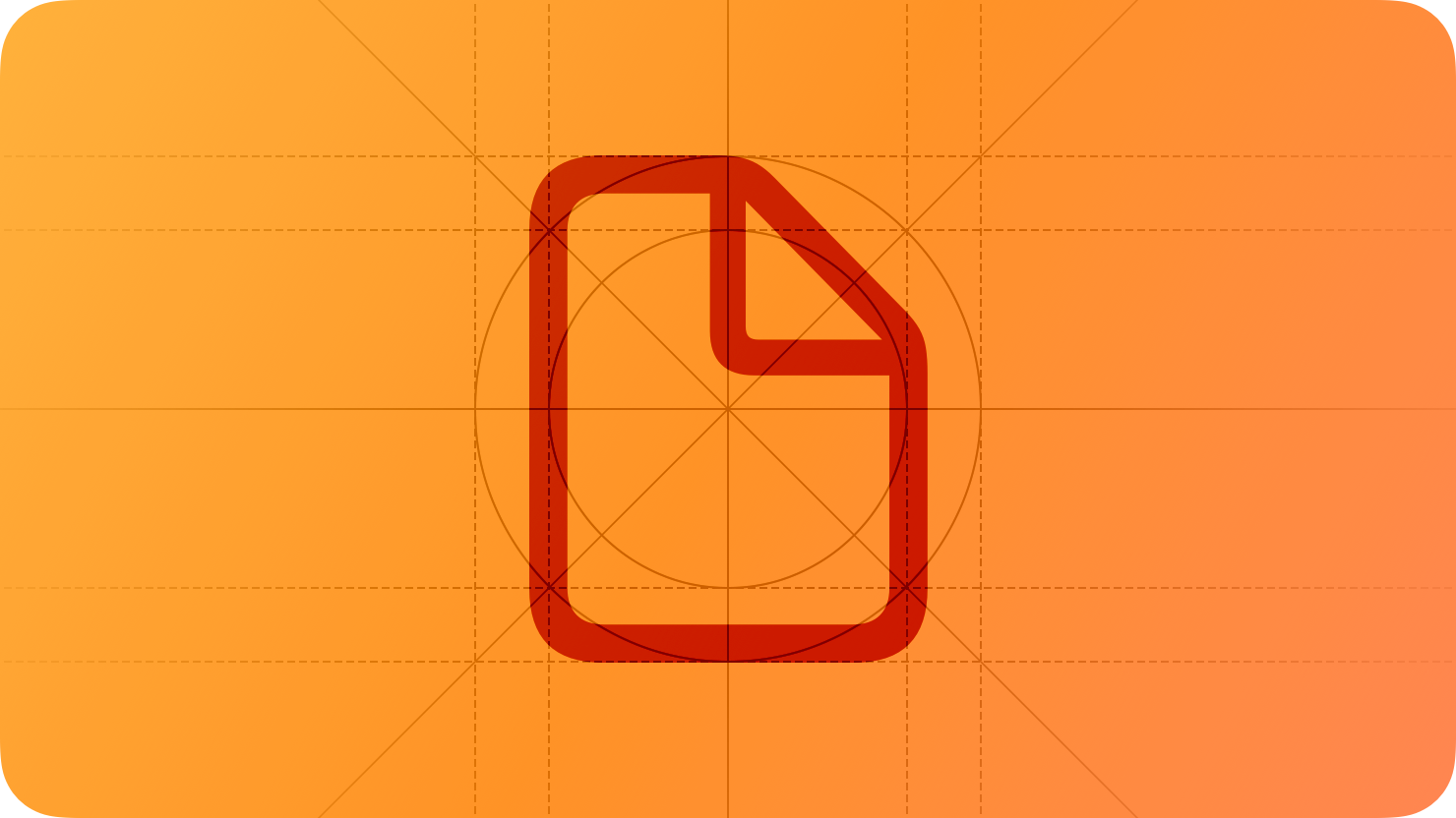 A sketch of a document with the upper right corner folded in, suggesting interaction with files. The image is overlaid with rectangular and circular grid lines and is tinted orange to subtly reflect the orange in the original six-color Apple logo.