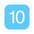 A white number ten, inside a light-blue-filled square with rounded corners.