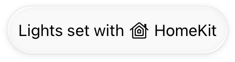 The second in a series of images showing examples of the HomeKit icon when used in text. This example depicts the icon incorrectly positioned after the word 'with' in the text 'Lights set with HomeKit.'