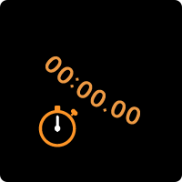 A line displaying zero hours, zero minutes, and zero seconds in orange text. The line appears to follow the curve of the bottom-left quadrant of a circle. The stopwatch app icon appears below the line of text.
