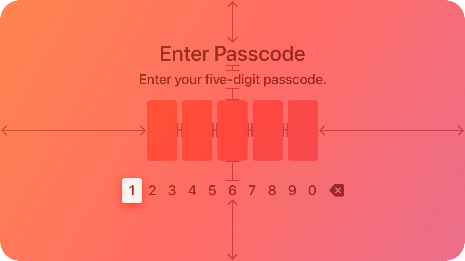 A stylized representation of an Apple TV five-digit passcode entry screen. The image is tinted red to subtly reflect the red in the original six-color Apple logo.