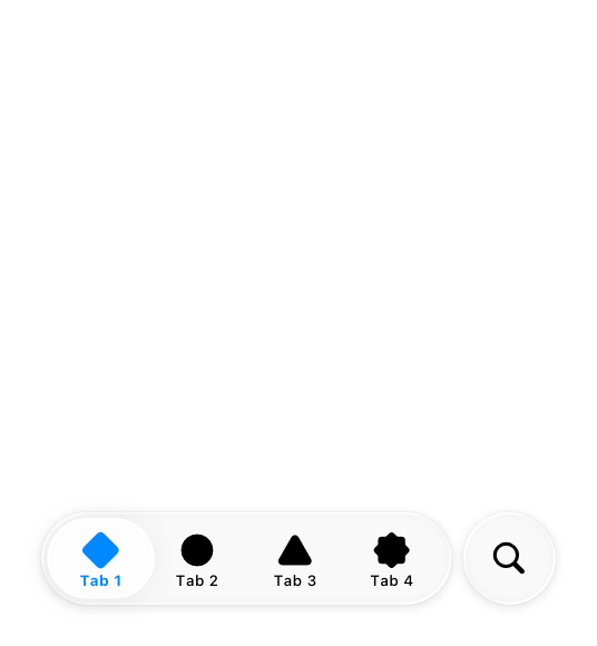 An illustration of a tab bar at the bottom of an iPhone screen. A tab for search appears on the trailing edge in a visually distinct group.