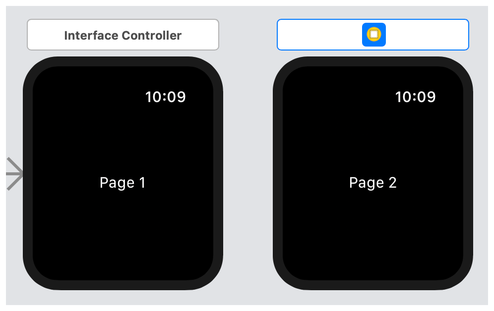 A screenshot showing two interface controllers in the storyboard.