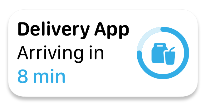 An illustration that shows a custom presentation of a Live Activity in a Smart Stack view, with a balanced design that shows a graphical countdown timer balanced with explanatory text.