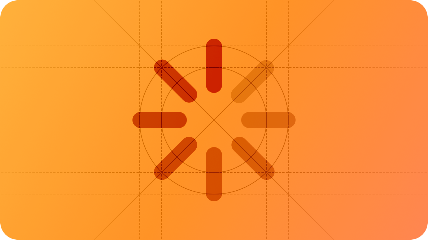 A sketch of a spinning indeterminate activity indicator, suggesting data loading. The image is overlaid with rectangular and circular grid lines and is tinted orange to subtly reflect the orange in the original six-color Apple logo.