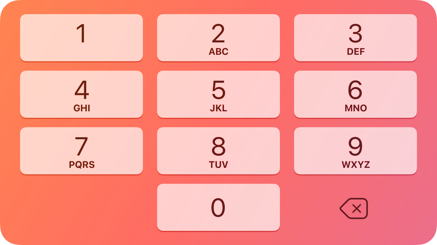 A stylized representation of a numeric keypad shown on top of a grid that suggests the canvas of a design tool. The image is tinted red to subtly reflect the red in the original six-color Apple logo.