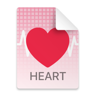 A custom document icon that displays the pink heart and the word heart on top of the pink grid and white EKG line.