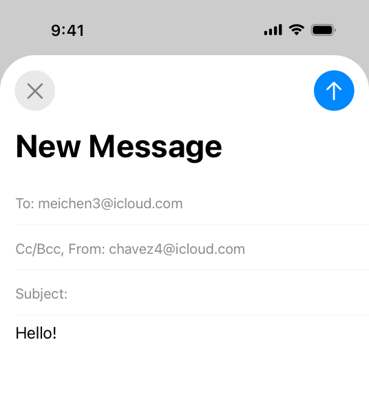 A partial screenshot of a new message being composed in Mail on iPhone.