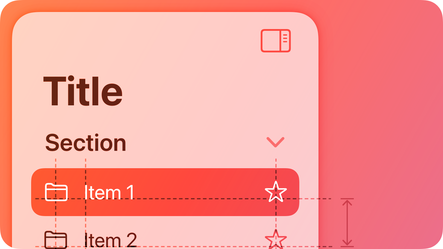 A stylized representation of the top portion of a window's sidebar displaying a title, a section, and some folders. The image is tinted red to subtly reflect the red in the original six-color Apple logo.