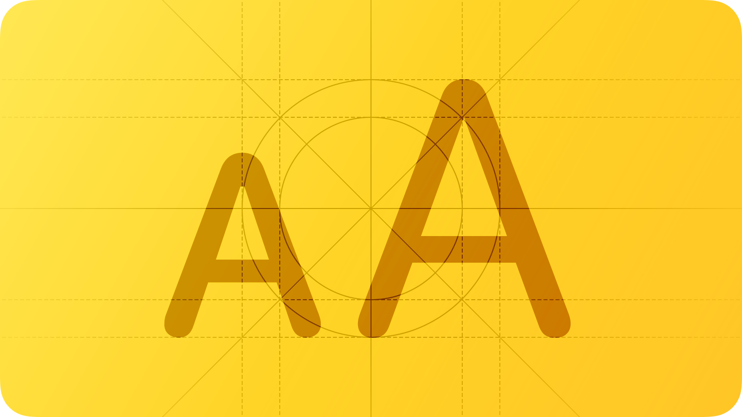 A sketch of a small letter A to the left of a large letter A, suggesting the use of typography to convey hierarchical information. The image is overlaid with rectangular and circular grid lines and is tinted yellow to subtly reflect the yellow in the original six-color Apple logo.