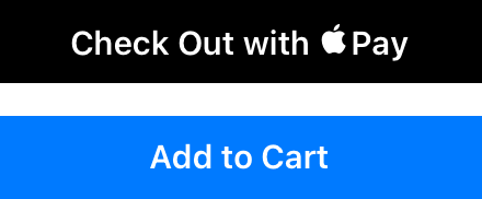 An illustration showing a Check Out with Apple Pay button above a custom Add to Cart button. Both buttons have 90-degree corners.