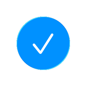 A screenshot of the Done button in iOS, which appears as a checkmark on a blue Liquid Glass background.