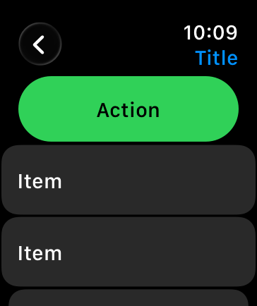A screenshot showing two toolbar buttons in the top leading and trailing corners. The toolbar also displays a primary action button in the scroll view.