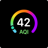 The number forty-two in white text, surrounded by a partial circle that begins at about the 8:00 position and ends at about the 4:00 position. The partial circle’s outline shades from blue at the 8:00 position to violet the 4:00 position. The letters A, Q, I appear in green text at about the 6:00 position.