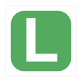 A white letter L, inside a green-filled square with rounded corners.