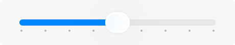 An illustration of a horizontal slider with the thumb between two tick marks in the middle of the slider. The leading portion of the track up to the thumb is filled with a blue highlight color.