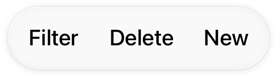 An illustration of an item group with text button labels for Filter, Delete, and New.