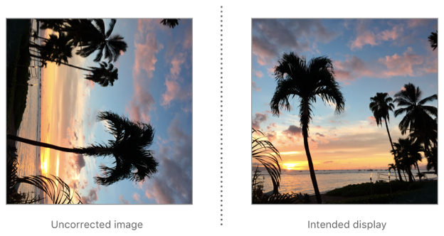 To correct an image with rightMirrored orientation for display, rotate it 90° counterclockwise then flip it horizontally.