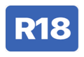 The phrase R eighteen in white, inside a dark-blue-filled rectangle.