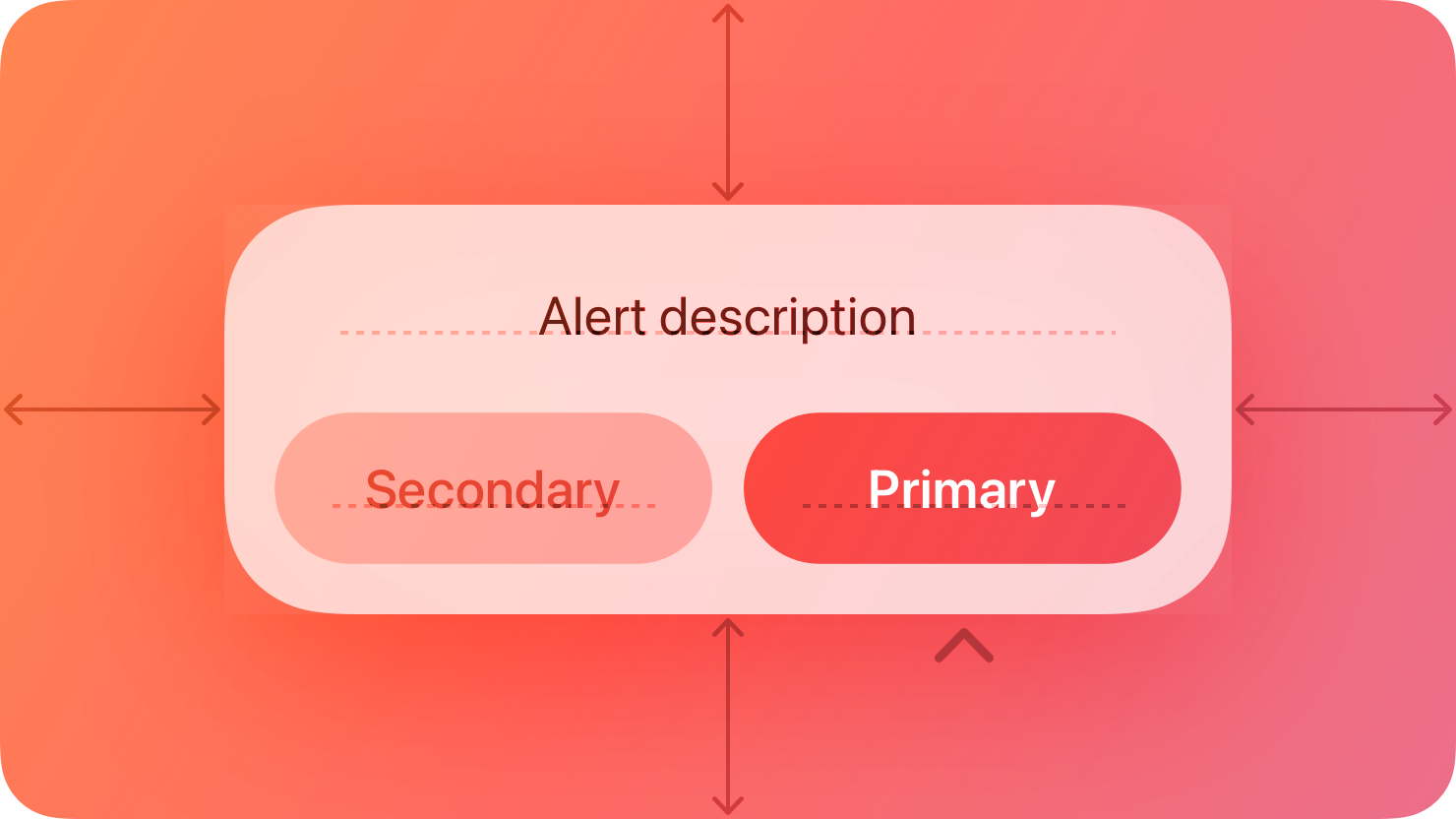 A stylized representation of an alert mockup that includes a title, description, primary button, and secondary button. The image is tinted red to subtly reflect the red in the original six-color Apple logo.