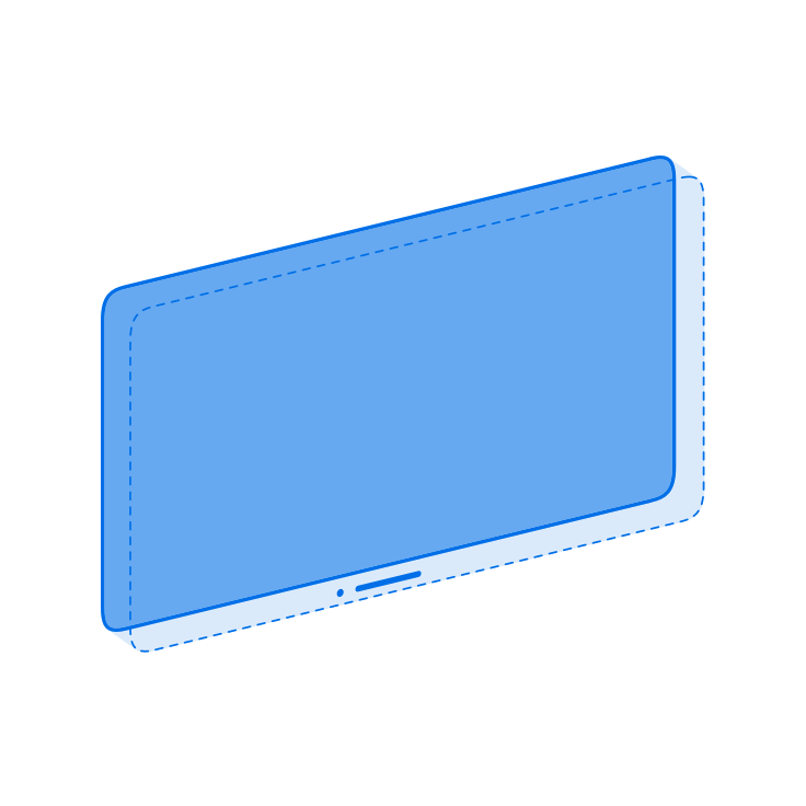 An illustration representing a window in visionOS. The illustration consists of two parallel rounded rectangles, slightly separated and displayed on an angle, positioned above a window bar.