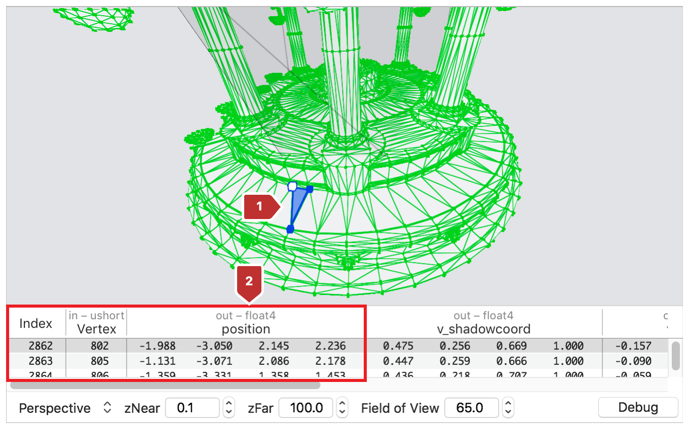 Screenshot showing the variables view which is positioned just under the displayed geometry in the center pane.