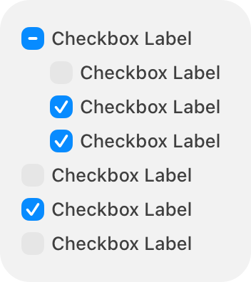 An illustration showing a layout that includes two levels of checkboxes.