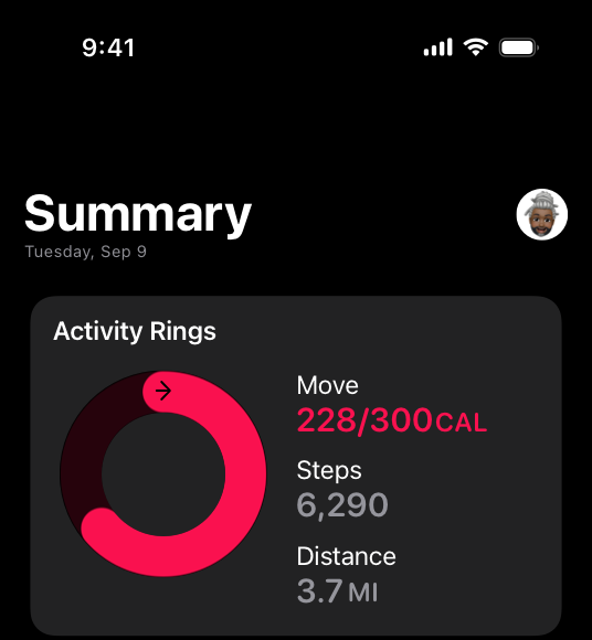 A screenshot of the Activity summary in the iOS Fitness app with no Apple Watch paired. Only the Move ring is displayed.