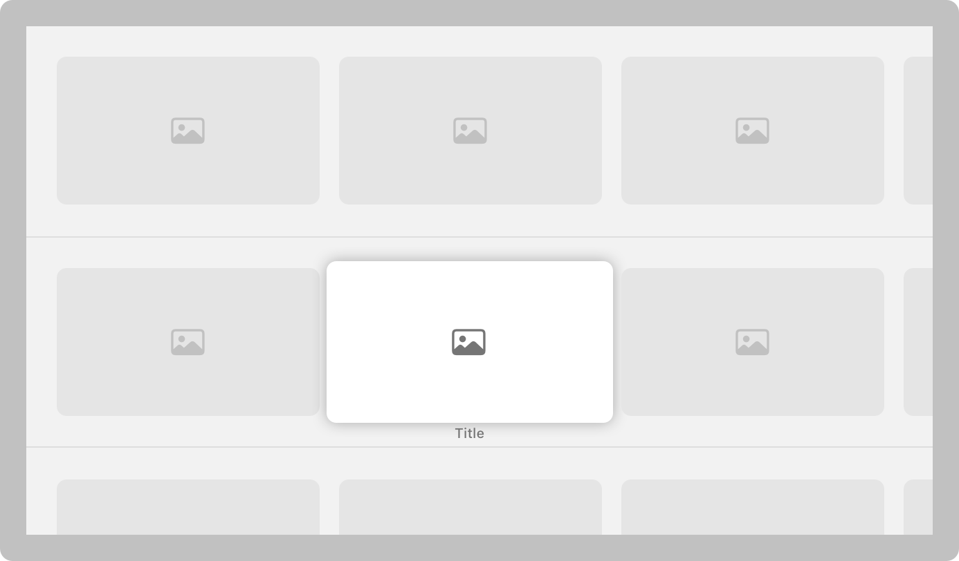 An illustration of Apple TV, displaying a three-column grid of media items. Additional media items are partially visible on the right side and bottom edge of the screen.