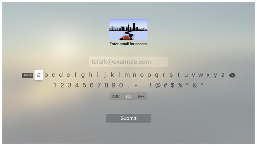 Screenshot showing a product image and a prompt for the user's email address. A keyboard is displayed for email entry.