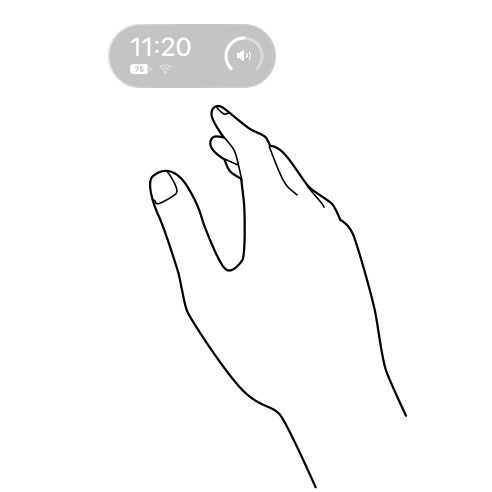 An illustration of a person's open hand with the palm facing downward. An overlay with the status bar appears above the hand.