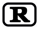 The letter R, inside a black rectangle with rounded corners.