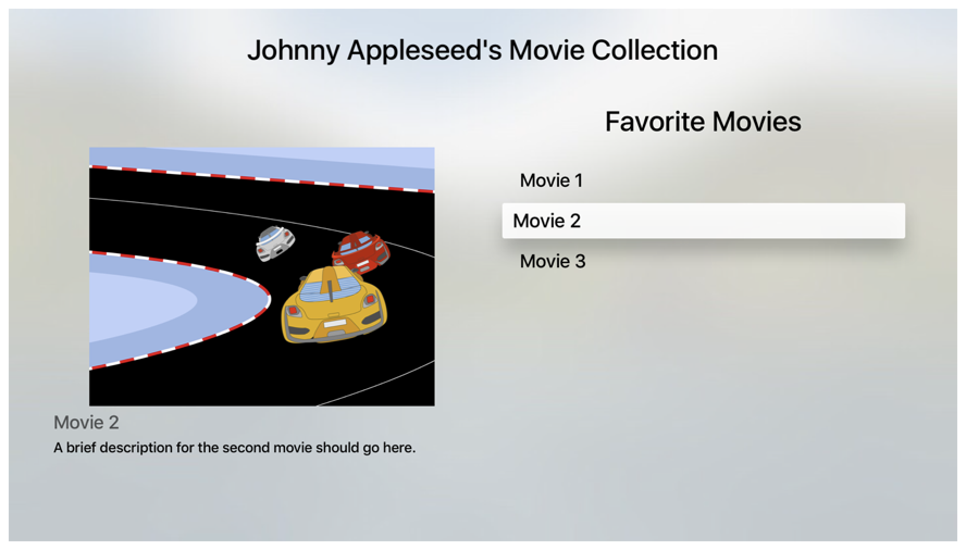 Screenshot showing an example of a movie collection. A list of movies is on the right and an image of the selected movie is on the left.