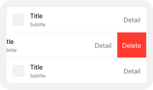 An illustration of a table view. One of the rows in the table is swiped to the left to reveal a delete button.