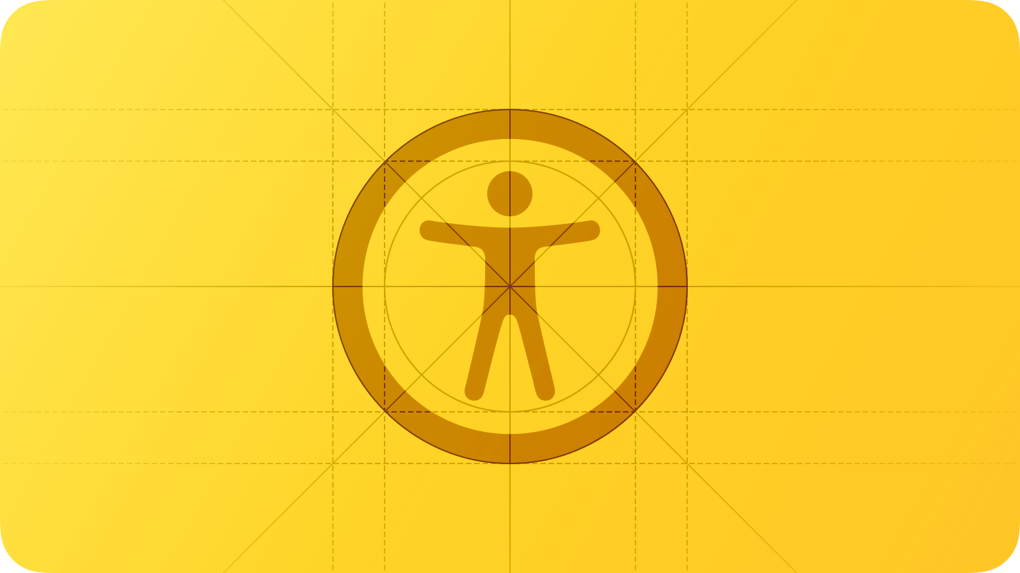 A sketch of the Accessibility icon. The image is overlaid with rectangular and circular grid lines and is tinted yellow to subtly reflect the yellow in the original six-color Apple logo.