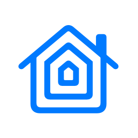 A blue outlined HomeKit icon.