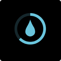 A tear drop icon centered within a partial ring.