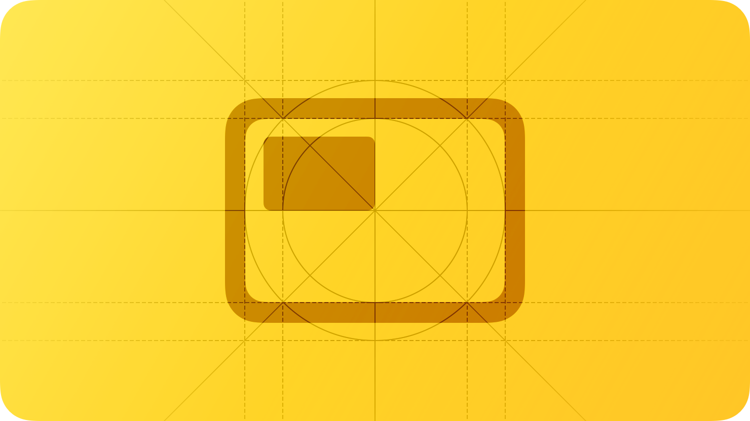 A sketch of a small rectangle in the upper-left quadrant of a larger rectangle, suggesting the position of a user interface element within a window. The image is overlaid with rectangular and circular grid lines and is tinted yellow to subtly reflect the yellow in the original six-color Apple logo.