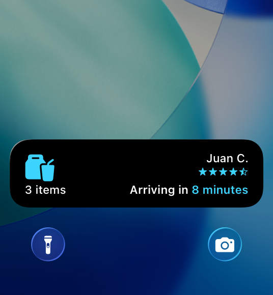A screenshot of a Live Activity on the Lock Screen of iPhone that supports the Dynamic Island.